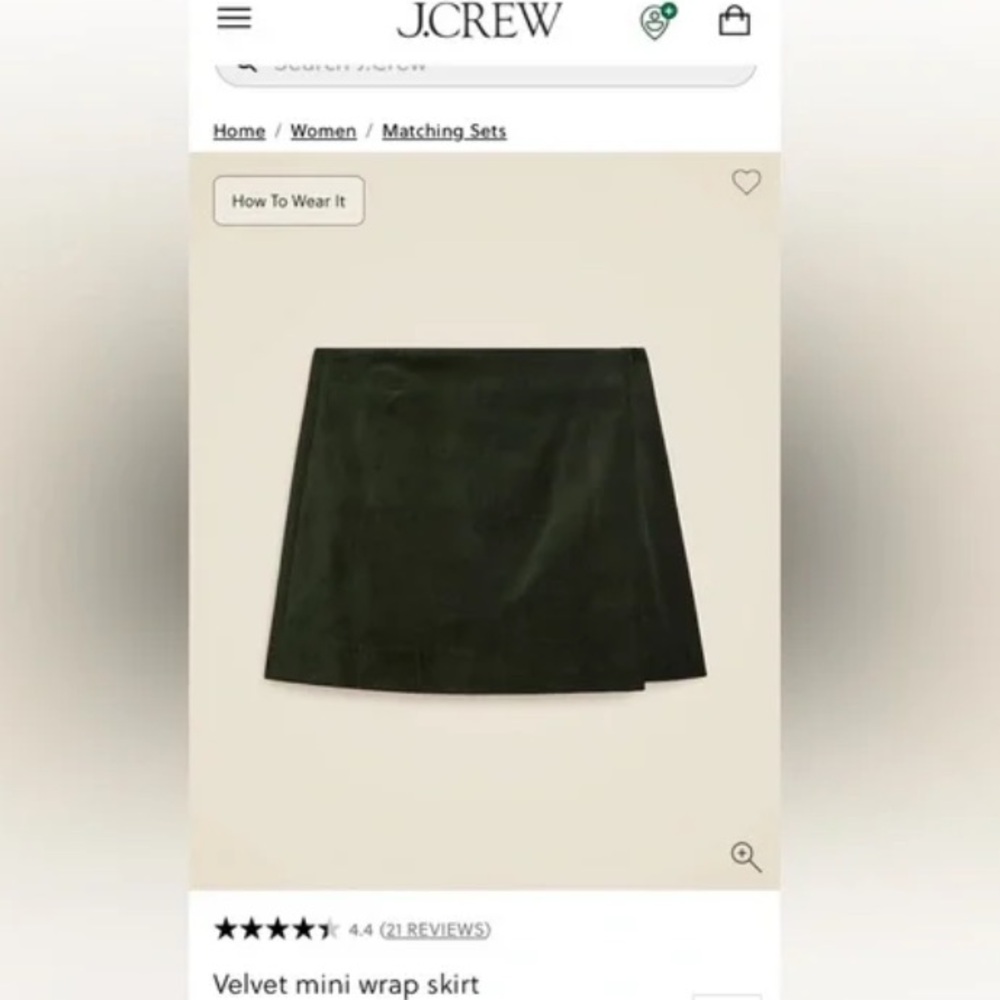 J. Crew NWT Green Velvet Mini Wrap Skirt Ora Tessuti